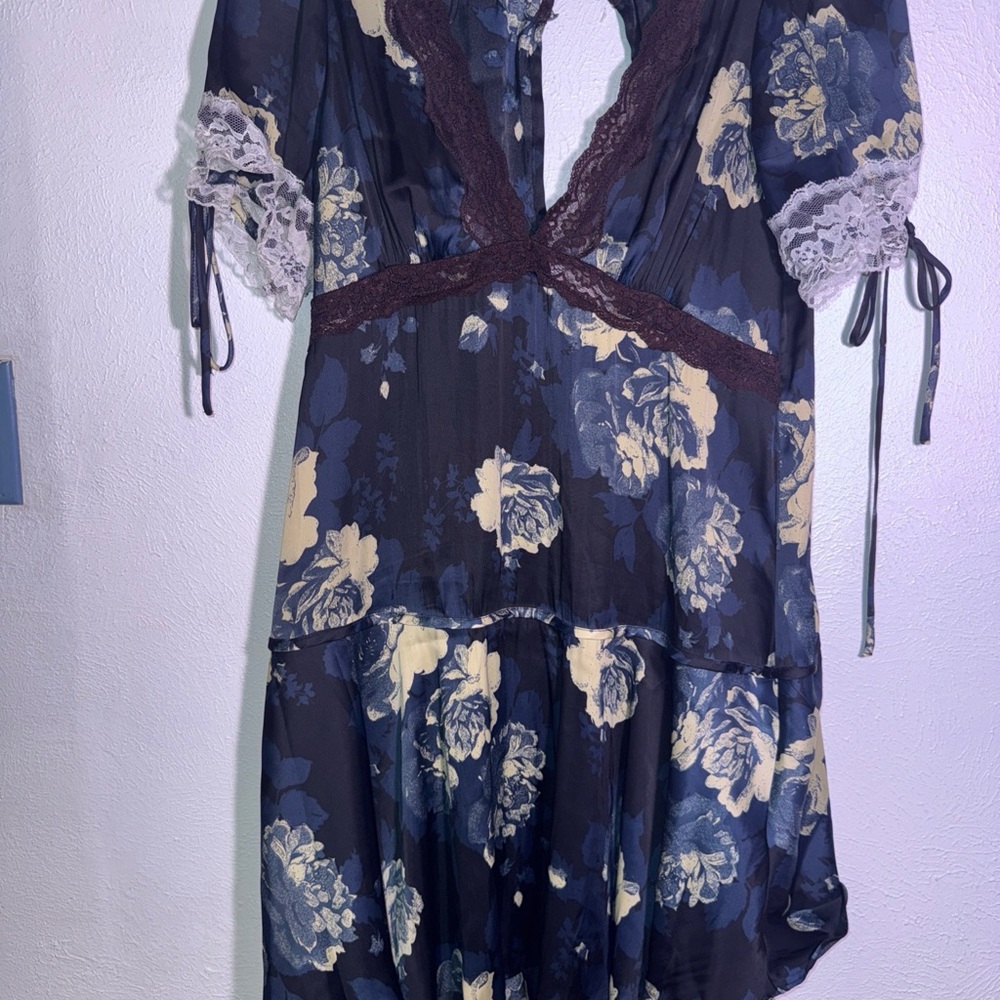 Free People Navy, black and Cream Floral Midi Dress